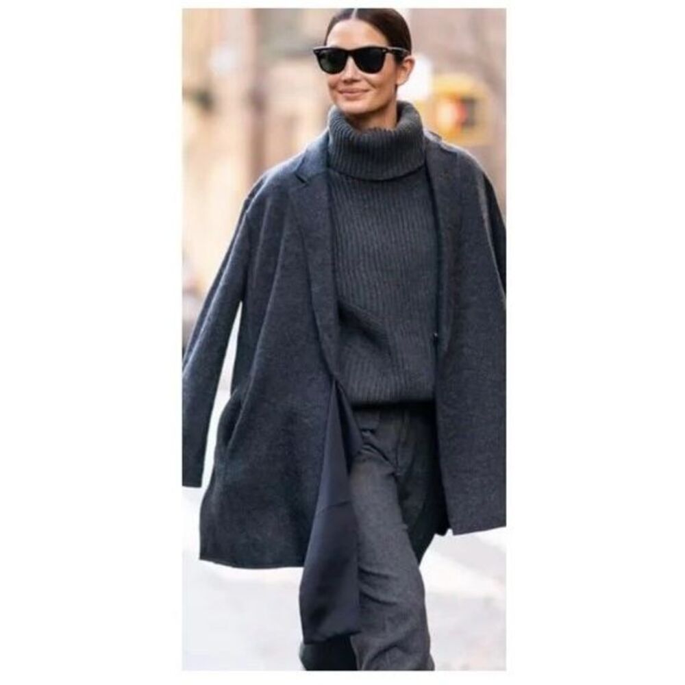 Thakoon NWT Herringbone Tie Waist Jacket‎ QX Black Combo Wool Blend Large